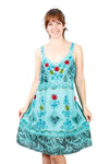 Vestido Corto Acid Wash Bordado Floral