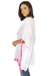 Poncho con Bordado de Líneas Rosa Neón