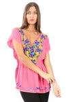 Blusa Caftán con Bordado en Tonos Brillantes